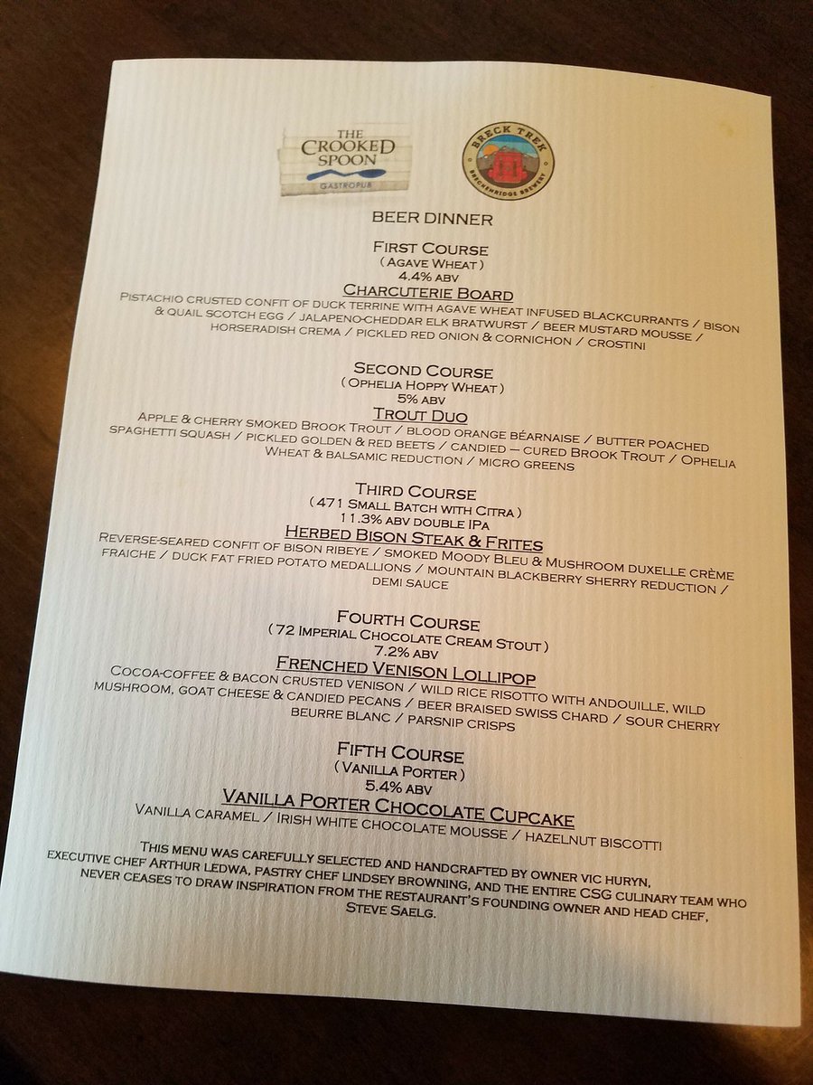 So excited for <a href="/BreckBrew/">Breckenridge Brewery</a> #brecktrekorlando's beer dinner at Crooked Spoon!