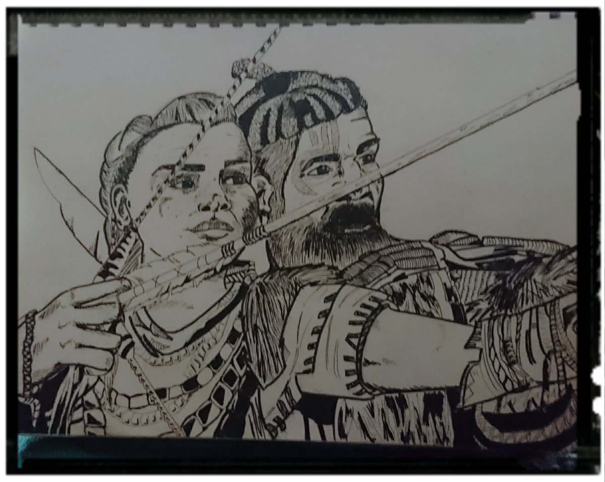 missingpiececr's tweet image. Tonight's ink sketch of Aloy &amp;amp; Rost... My 2 favourite characters :) &amp;lt;3
