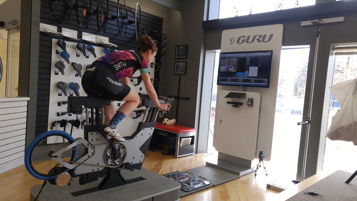 <a href="/CarrieCartmill/">Carrie Cartmill</a> getting a fit at Neworld Cycle. Proud to sponsoring this speedy women's racing team! <a href="/riseracing/">Rise Racing</a>