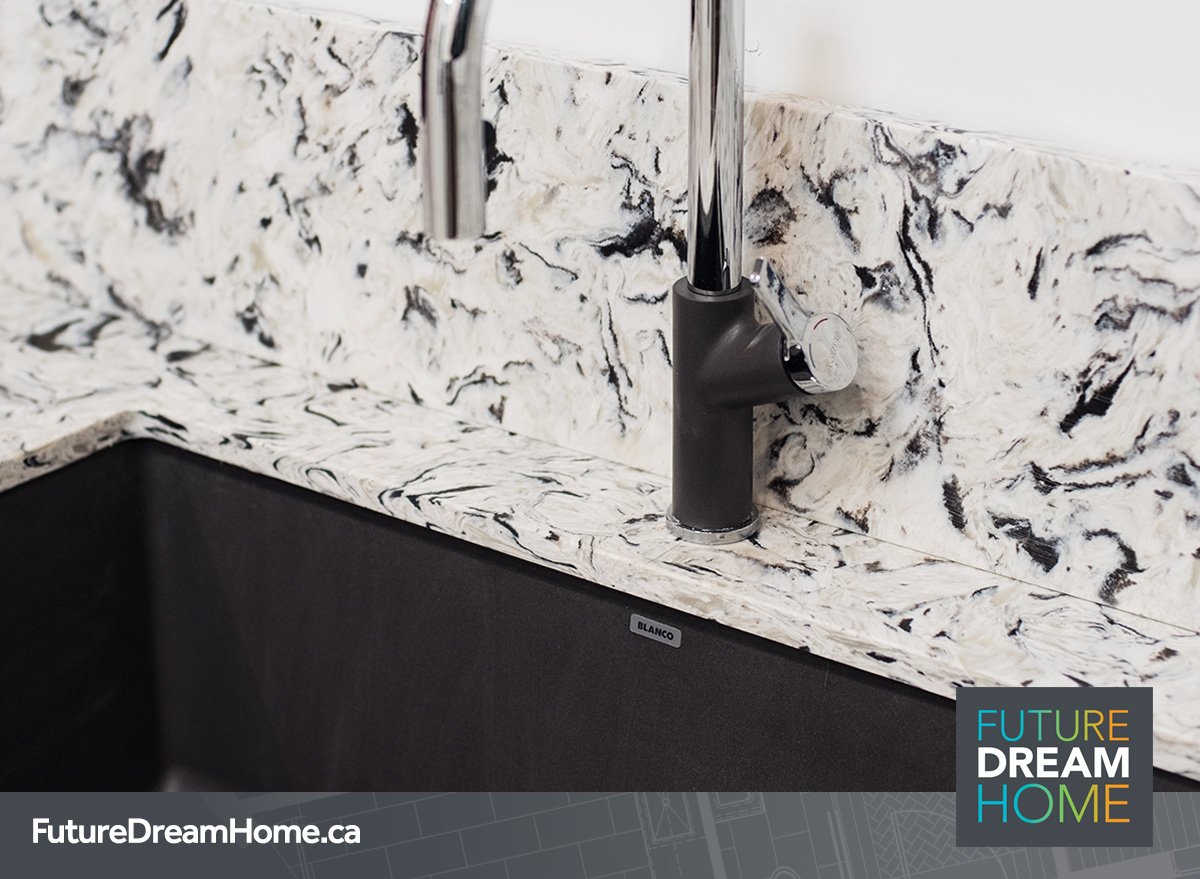 ProbuiltReno's tweet image. Monochromatic &amp;amp; dramatic - @BlancoCanada siligranite sink &amp;amp; faucet paired with @VicostoneCanada B&amp;amp;W quartz slab in our laundry room. #FDHome