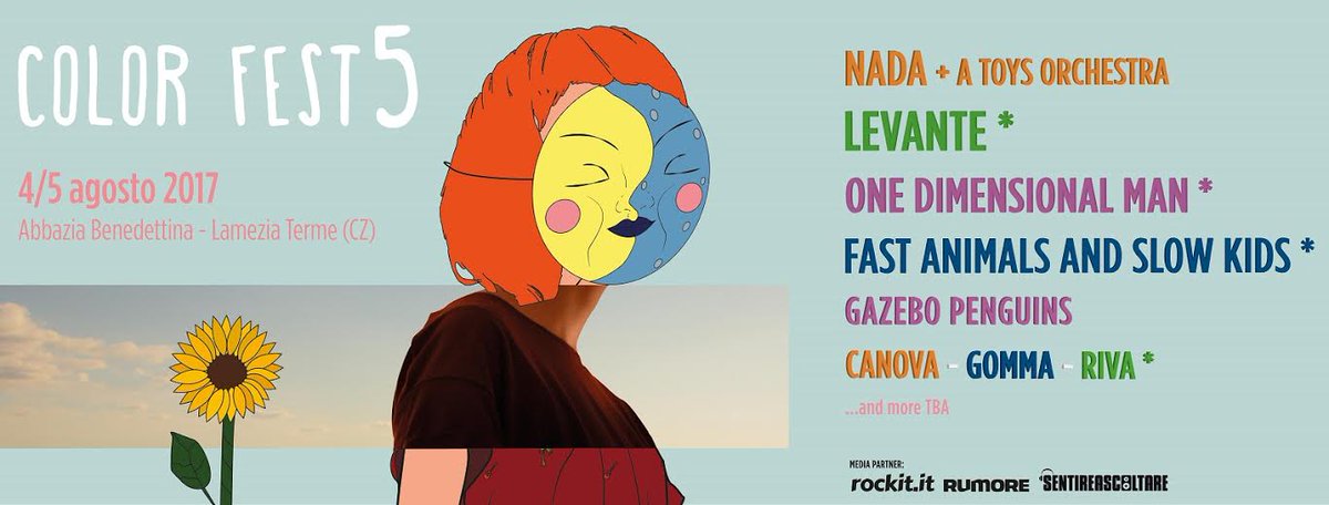 piuomenopop's tweet photo. #COLORFEST5
Anche @fastanimalsask, @levantecanta, One Dimensional Man e Riva nella line-up edizione 2017 https://t.co/ajcuMyu72A https://t.co/vsMmKLPYbj