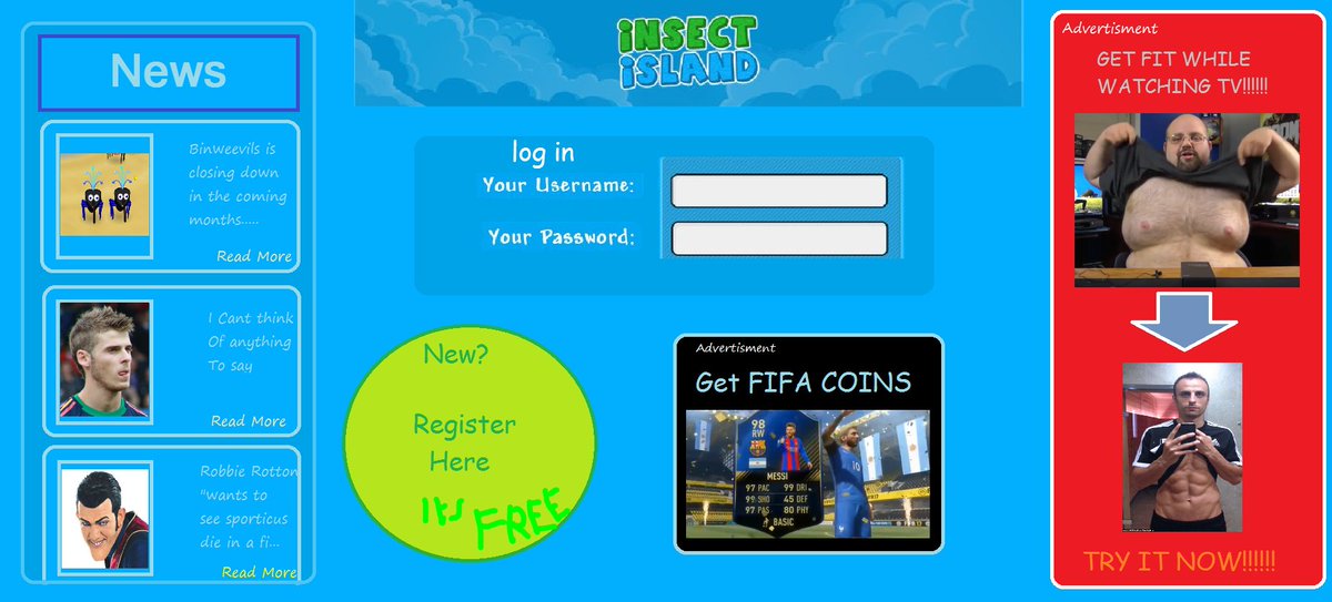 Bin__Man's tweet photo. @realitskenny @InsectIsland Heres a website design for your new game https://t.co/0aEKGndoCo