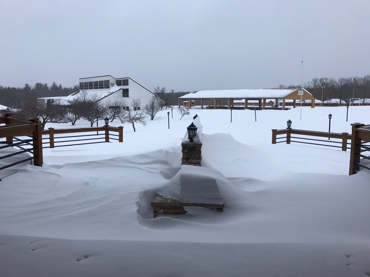 Hey Angels! Did you get snow this week? Take a look at the dining hall porch! #100days #snowday
