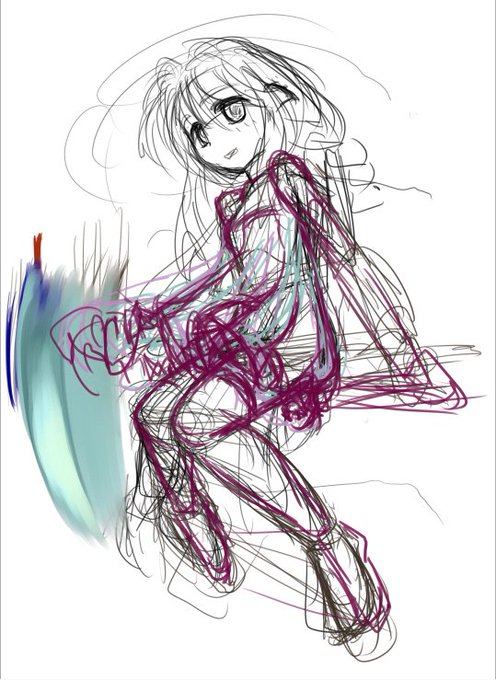 なんちゃってメイキング。
ざっくりラフ描いて、ちょっと整える。どうせほぼ塗りつぶすから雑でも…w 