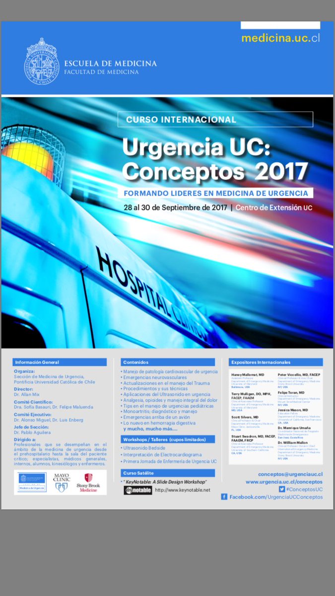 apenarEM's tweet photo. Todos invitados al curso de urgencia más importante de Chile... 👀los cupos se llenan muy rápido  #ChileEM #Conceptos2017 @UrgenciaUC https://t.co/jtEUGgMga5