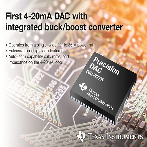 TXInstruments's tweet photo. Learn more about the DAC8775 data converter, industry’s first 4-20mA DAC with integrated buck/boost converter. https://t.co/InZiGCpw6l https://t.co/4ZGJCiqhdl