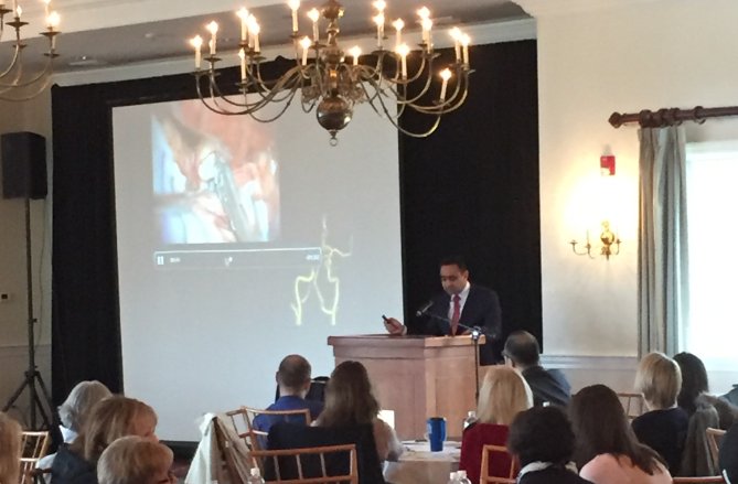 BWHNeurosurgery's tweet photo. Neurosurgeons M. Ali Aziz-Sultan, MD and Nirav J. Patel, MD presenting at the Falmouth Hospital Emergency Care Conference on #Aneurysms https://t.co/pLWKfxVJAN