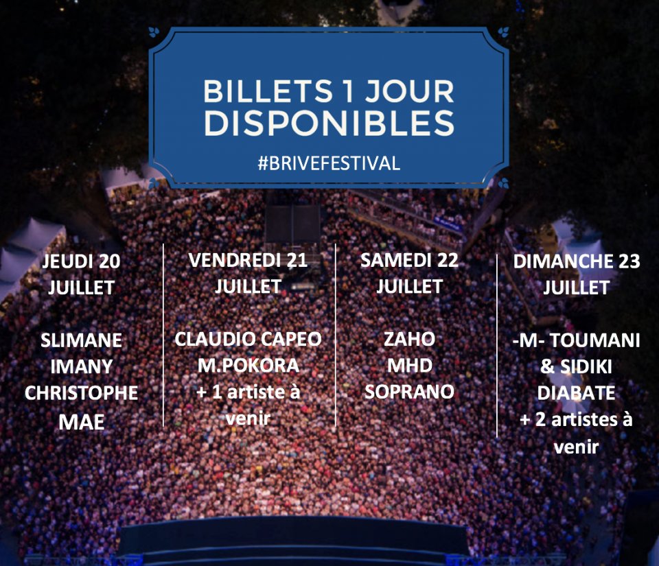 Derniers billets disponibles pour le #BriveFestival 2017
ça marche du tonnerre ! 🔥
bestofticket.com/brive-festival…
#Correze