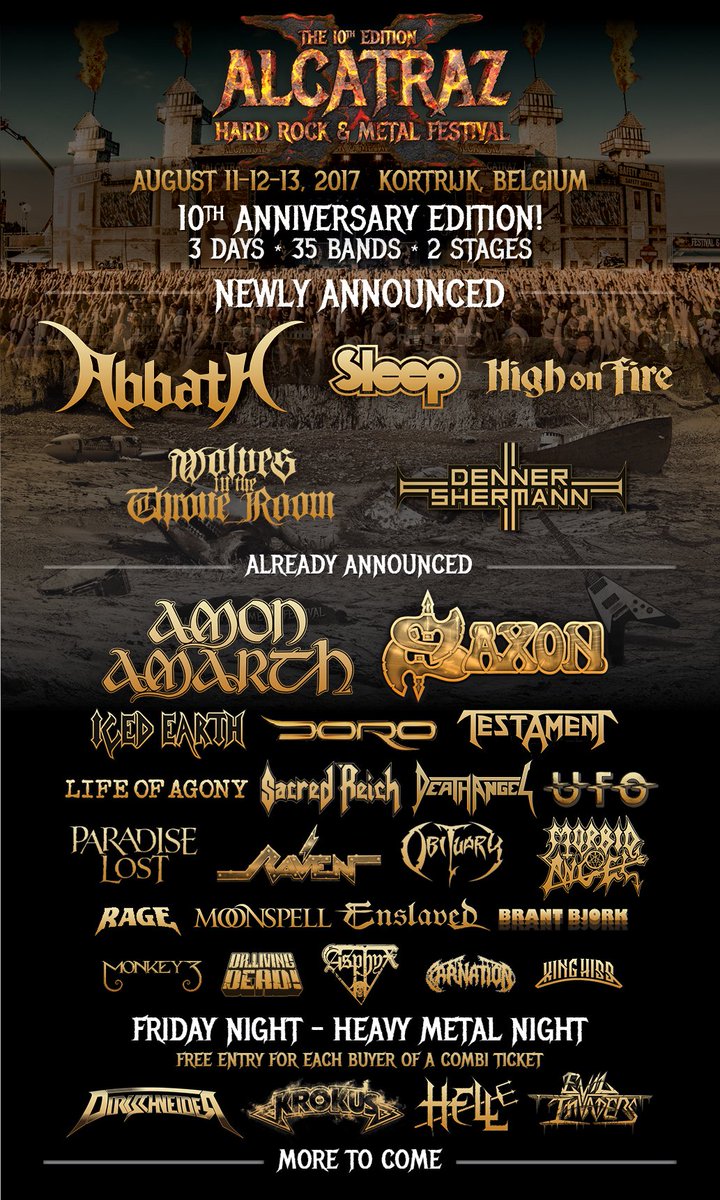 ALCATRAZ HARD ROCK & METAL FESTIVAL 10th EDITION : 5 NEW NAMES FOR THE 2017 LINE UP: @abbathi and many more...info: fb.me/5fCIdvF7Y