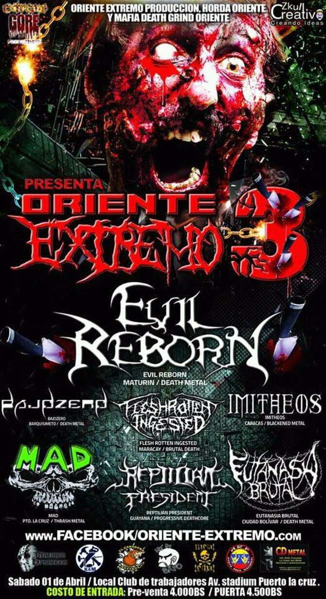 ExtremeGore's tweet image. Se viene la tercera edición del Oriente Extremo en Puerto La Cruz, un show muy prometedor.

Extreme Gore Productions patrocinante oficial.