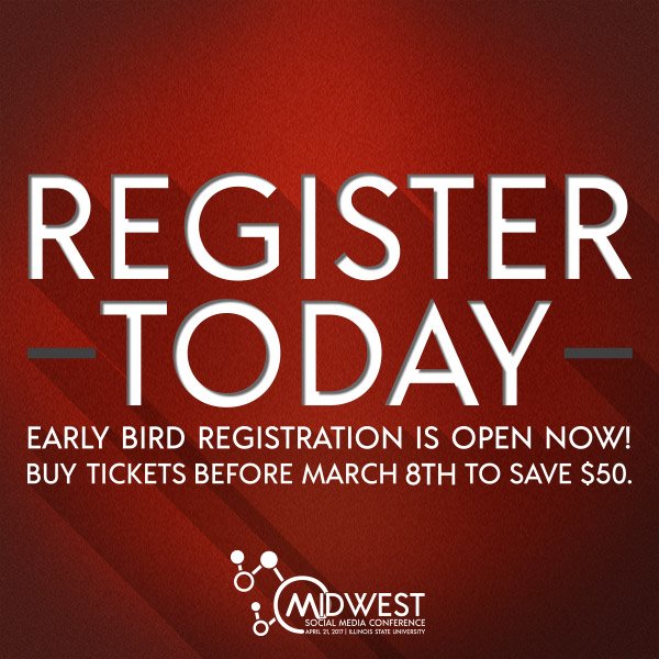 atMidwest's tweet photo. Reminder that the Early Bird Registration ends today! Register today and save $50. We can't wait to see you @Midwest! https://t.co/R3aKgetYcx