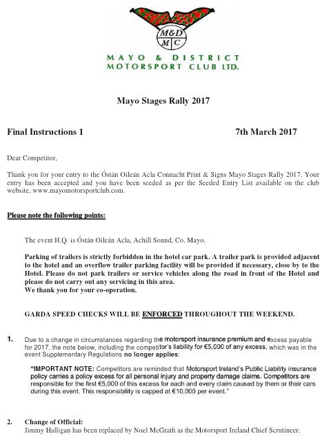 MayoMotorClub's tweet photo. #finalinstructions 1. #MayoStagesRally 2017 @MotorsportIRL @rally_ie @Border_Rally @AchillHotel @Irish_Rallying @thisisirishral1 #5days https://t.co/KXNcZ8xX4Q