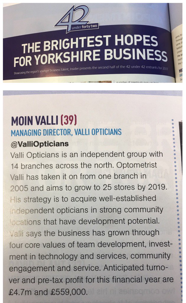 Congrats on making the #42under42 list in <a href="/insideryorks/">Insider</a> Moin <a href="/ValliOpticians/">Valli Opticians</a> #welldone