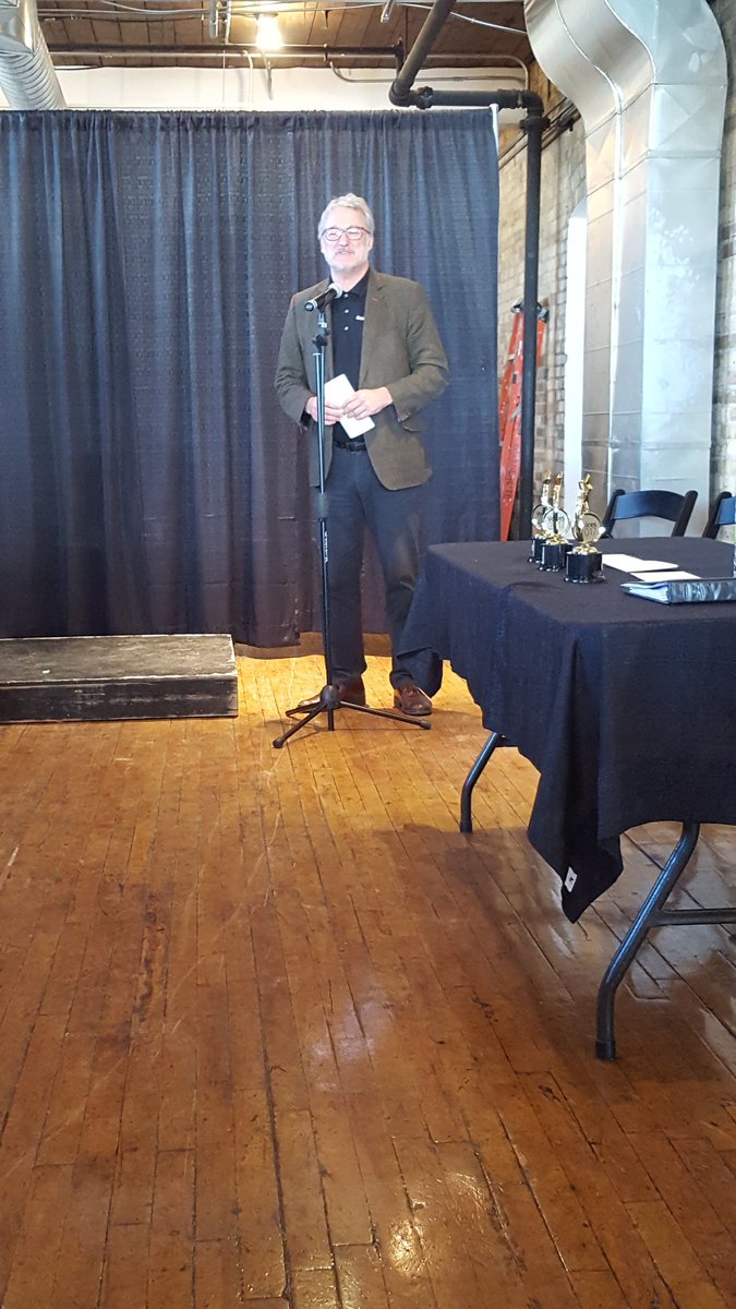 Voices_2017's tweet photo. .@SenecaCollege Dean Michael Maynard giving closing remarks before the winners are announced! https://t.co/B8BXOsLPU2