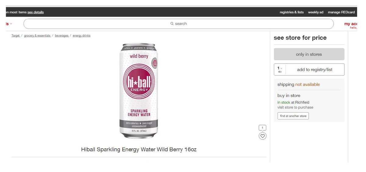 Frustrating...went to <a href="/Target/">Target</a> AGAIN to find zero <a href="/hiballenergy/">Hiball Energy</a> on the shelf even though it says they are instock #targetfail 😤