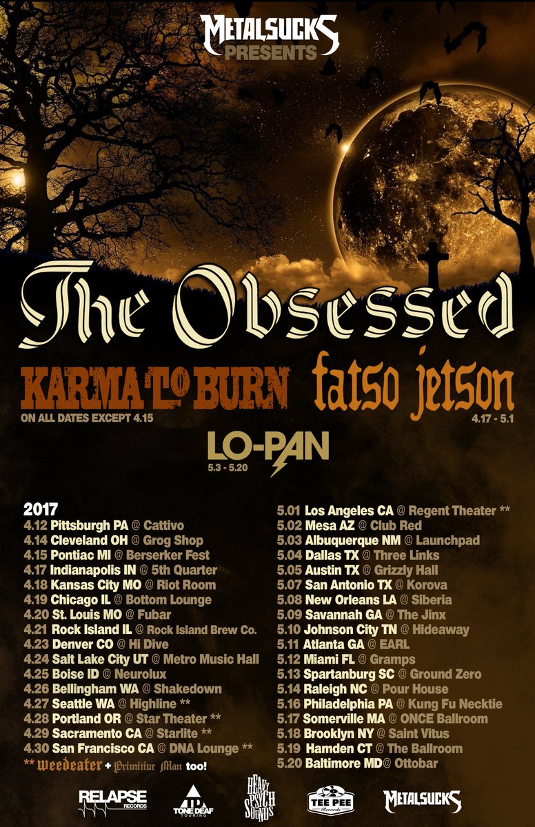 k2burnofficial's tweet photo. Very excited to announce our full US tour supporting The Obssesed! #karmatoburn #theobsessed #fatsojetson #lopan #weedeater https://t.co/tncSdA6CFv