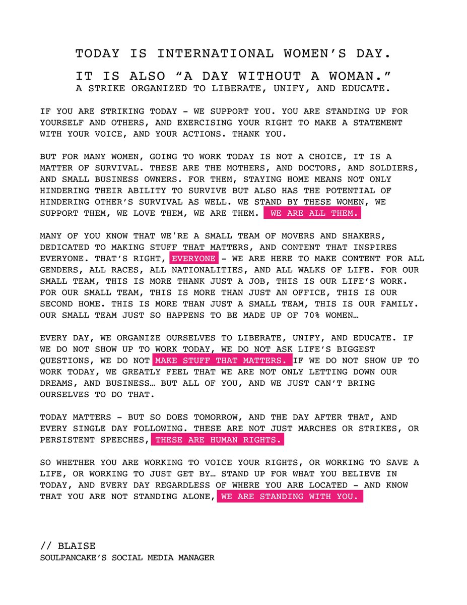 soulpancake's tweet image. Today is #internationalwomensday  and it is also #ADayWithoutaWoman