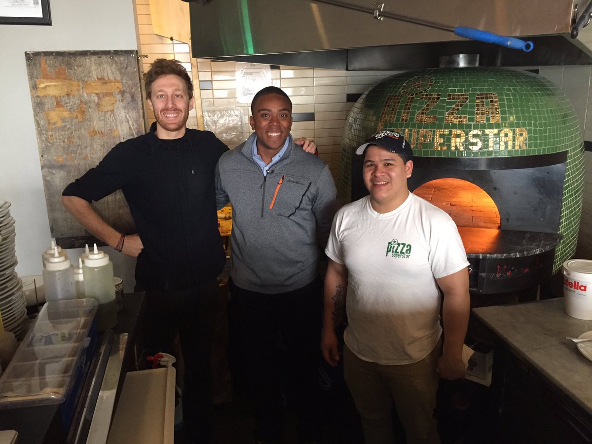 ptwright's tweet photo. The finished product! Thanks to the guys at @PizzaSuperS for letting us cook with you! #Brooklyn #ACCTourney @WFMY https://t.co/LN1GusD5dN