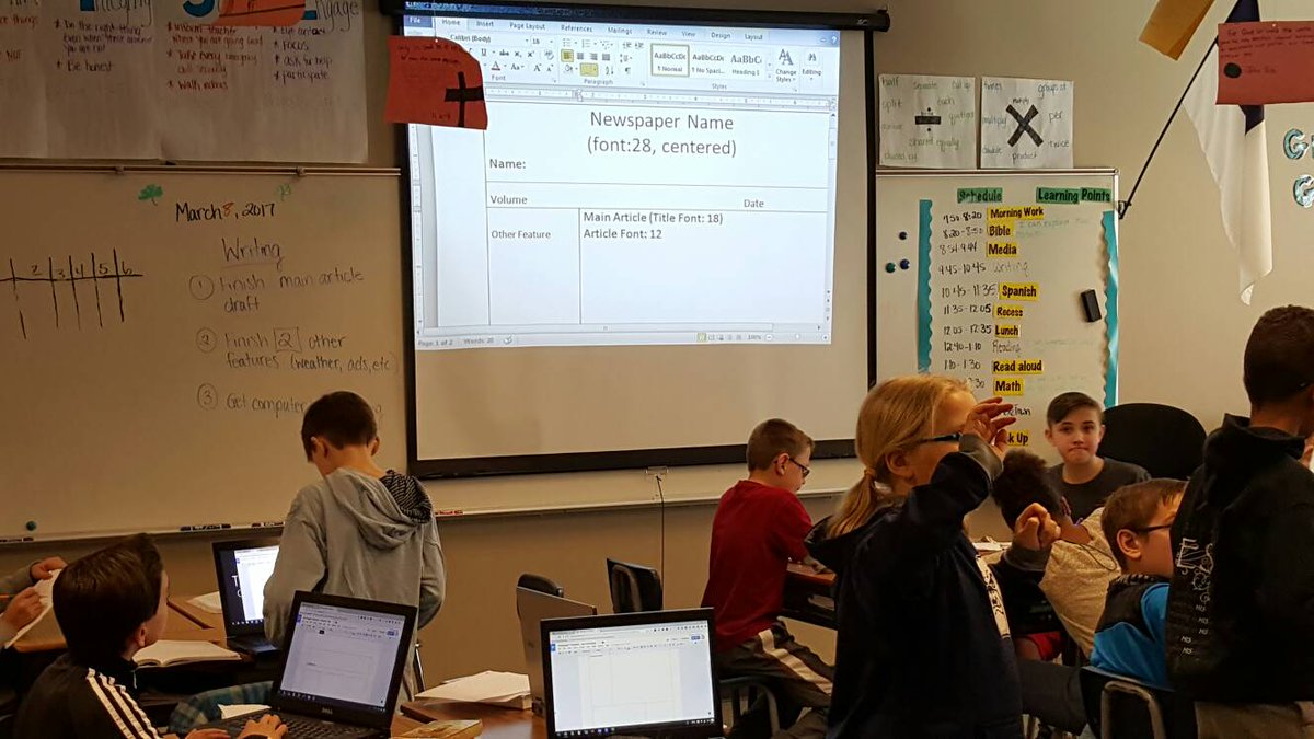 5th grade <a href="/traderspointca/">Traders Point Christian Academy</a> using #Google Docs on #GSuiteEdu to create "newspapers" #GrowInGraceTPCS <a href="/SchafferShane/">Shane Schaffer</a>