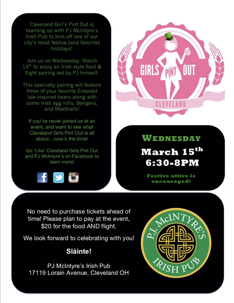 ClevelandGPO's tweet photo. One week until our event with @pjmcintyres! 🙌🏼🍺🍀 https://t.co/vy062t9Dgg