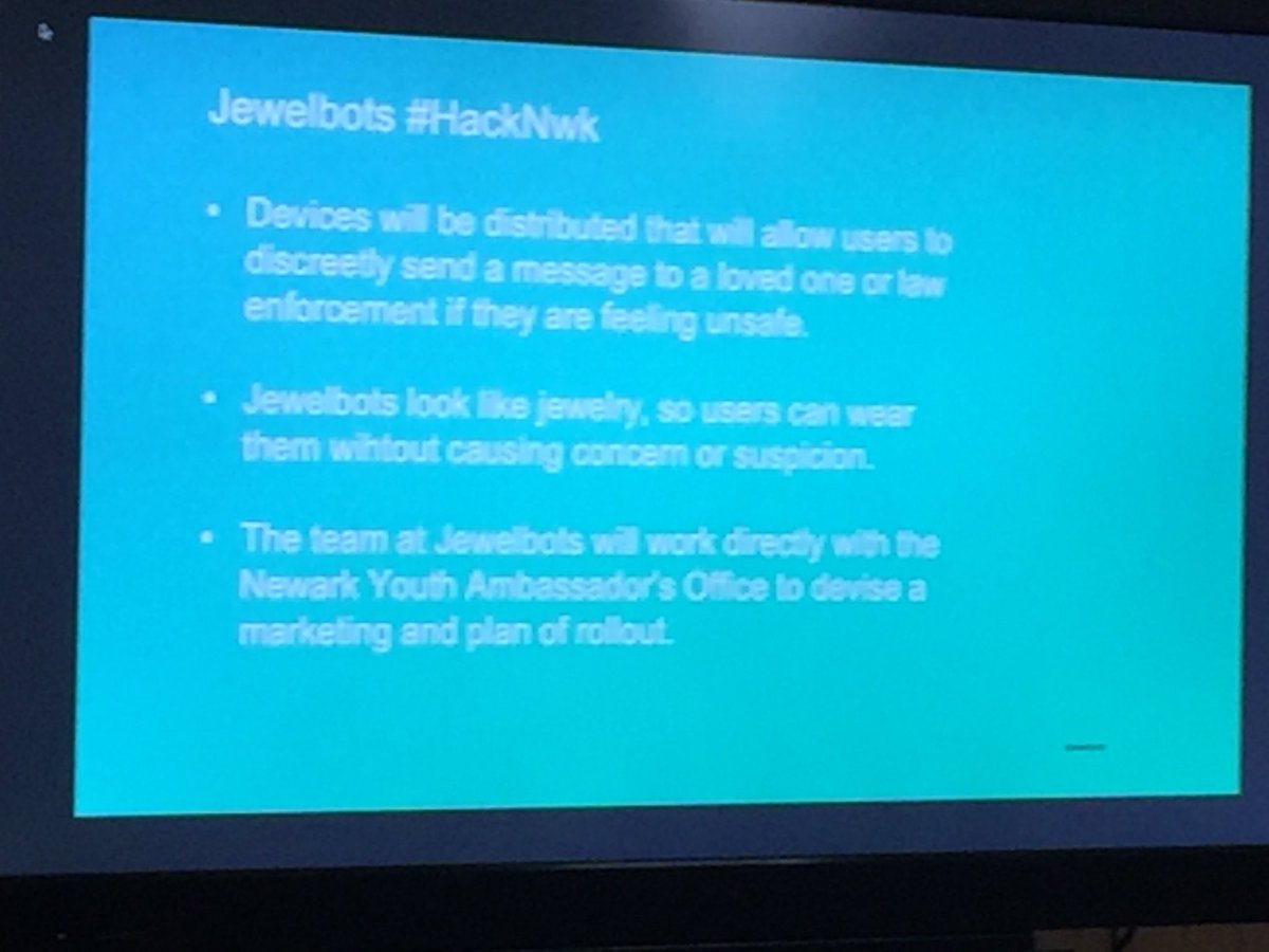 sethwainer's tweet photo. @CityofNewarkNJ @rasjbaraka 4th presentation, @jewelbots for women's safety #InternationalWomenseveryDay #hackNWK https://t.co/eJgTEHh259