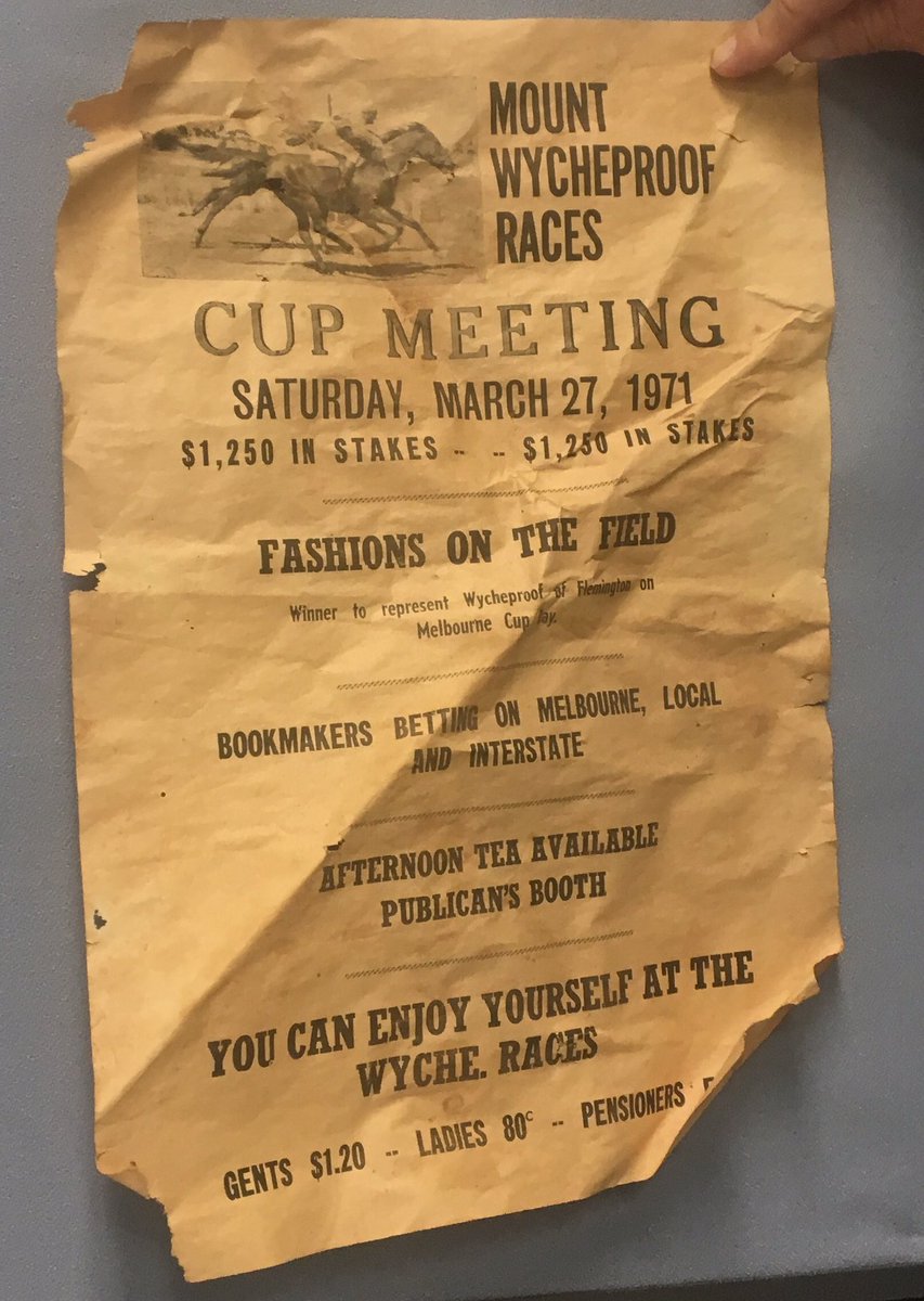 MtWycheCup's tweet photo. Ripper find from under an old floor @SwanHillRaces #1971#Cup #History #CheapEntry When we hosted 2 mtgs #WycheRaces https://t.co/QrKQ2awXFy