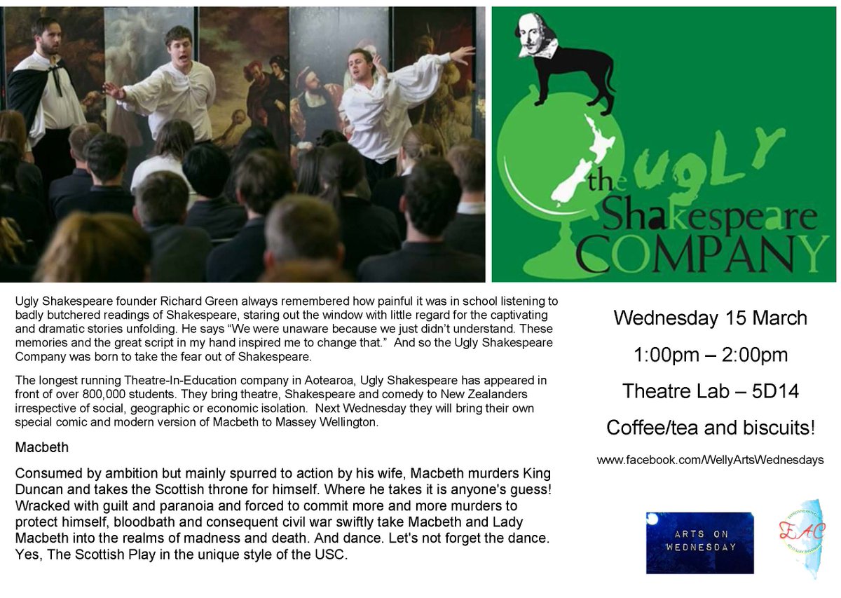 ClaireGrant80's tweet photo. Arts on Wednesday for 2017 kicks off with The Ugly Shakespeare Company! #pyramidscreen @MasseyUni @MasseyHumSocSci #MasseyWellington https://t.co/nQHjkEoI6d