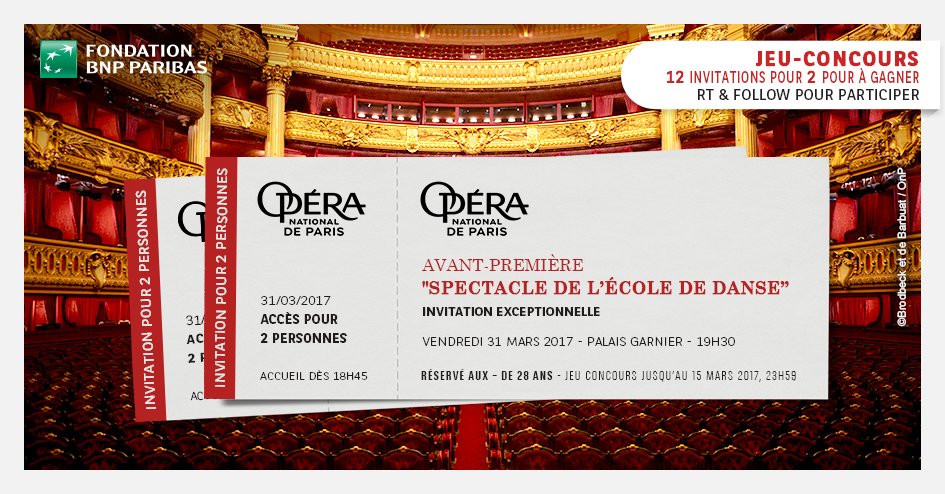 FondationBNPP's tweet image. Vous avez moins de 28 ans ? RT &amp;amp; Follow @FondationBNPP pour gagner 1 invitation pour 2 au Palais Garnier ! À vous de jouer #ONPJeunes