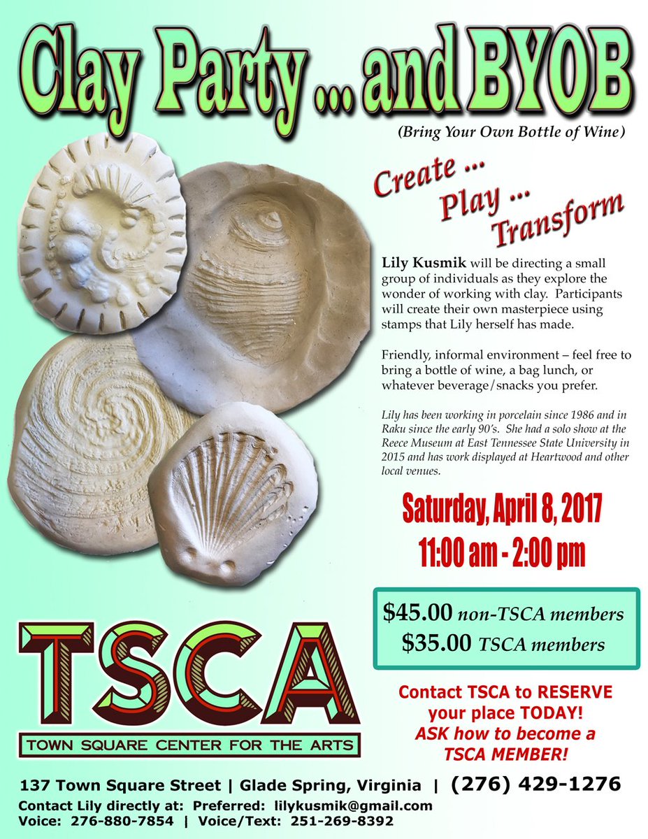 TSCA_Glade's tweet image. Lily Kusmik is offering another CLAY PARTY. Lots of FUN and a great way to spend some time with friends!! #clay #clayparty #claystamp #byob