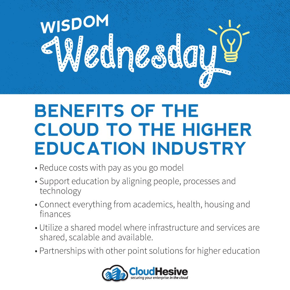 CloudHesive's tweet photo. Benefits of the cloud to the higher #education industry #WisdomWednesday #cloudhesive #devops #security #cloudtrends #cloudcomputing https://t.co/ER4knEuJkV