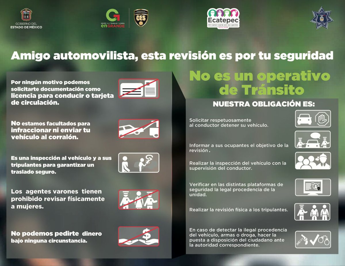 DSPyTEcatepec's tweet photo. Las revisiones a vehículos derivadas del #MandoÚnico son por su seguridad, no son operativos de tránsito. #EcatepecMásSeguro https://t.co/GnYxw9mBm8