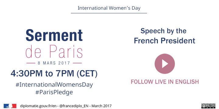 francediplo_EN's tweet photo. President @fhollande is now speaking ☛ live at https://t.co/kl2n4ZqGYj #InternationalWomensDay #ParisPledge cc @Elysee https://t.co/GFADB8UdEK