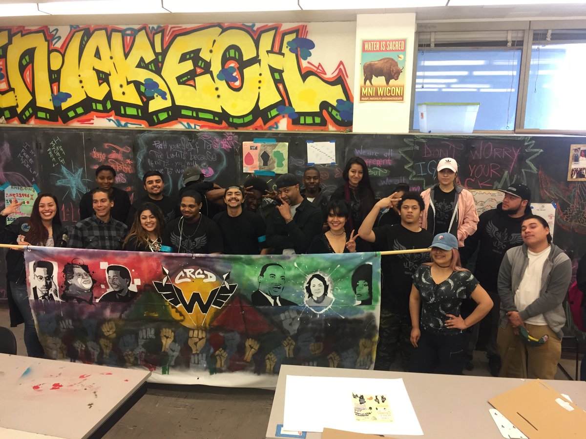 YBCharter's tweet photo. Young people from our #SouthLA campus at @CRCD_SouthLA created this awesome banner for the #March4Respect yesterday. #YouthBuild https://t.co/kCEMlDRzlX