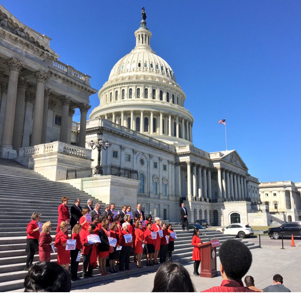 thehill's tweet photo. Female lawmakers walk out of House chamber in honor of women’s strike https://t.co/KzTHQILnmb https://t.co/s1wuhYwQI8