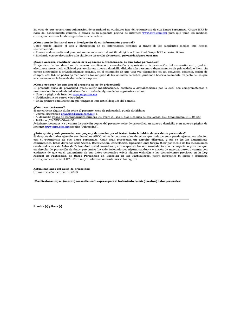 PLomasEstrella's tweet photo. AVISO DE PRIVACIDAD GRUPO MRP https://t.co/NzWmtJp6qM