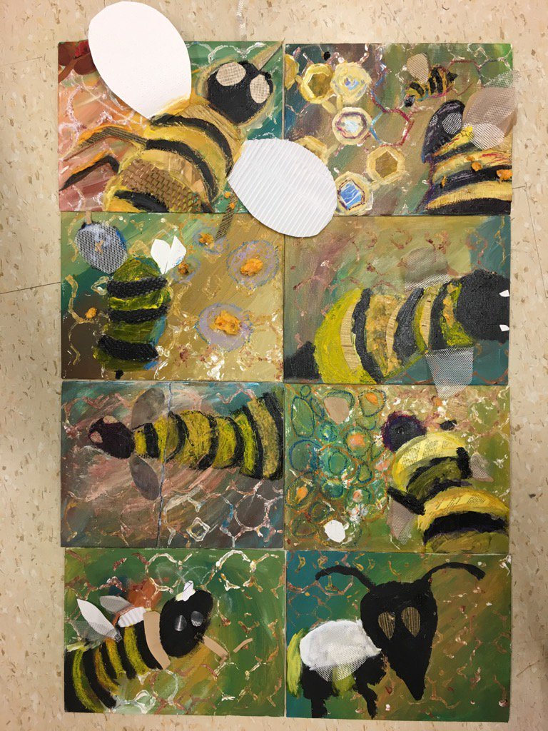 VPKThomas's tweet photo. Mixed media collages made by @peelaltwest SEAP students @PeelSchools #beeutiful  🐝#paspride https://t.co/VAG1eD56Tz