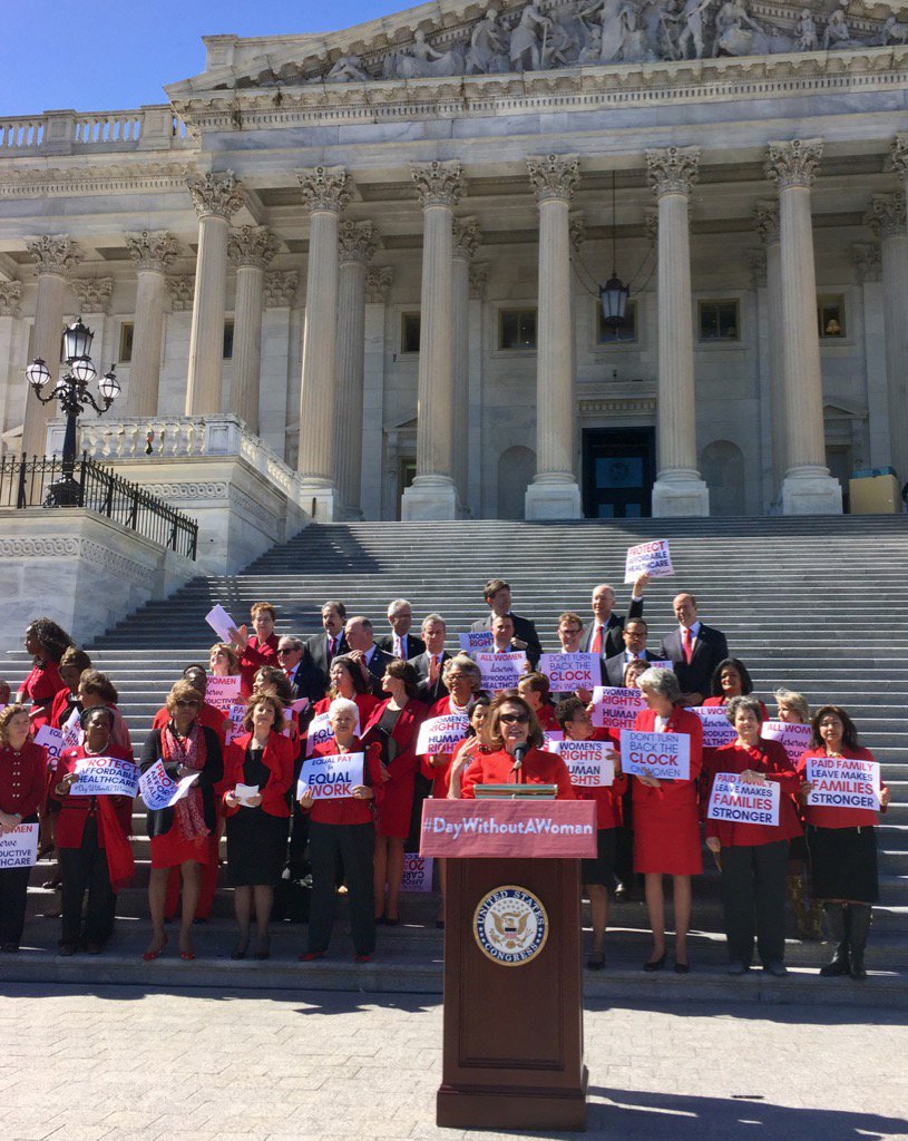 FloydYarmuth's tweet photo. Pelosi &amp; Dem. Women’s Working Group on House steps to highlight Int'l  Women’s Day &amp; 'A Day Without A Woman’. #CNN https://t.co/nrmkDJ5l8l