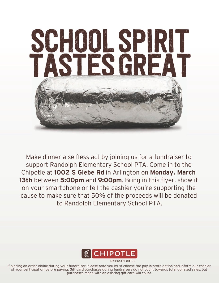 JBMHHBOSS's tweet photo. Good eatin' and supporting our partner school @RandolphStars! Every Burrito helps! #Chipotle #Burrito https://t.co/vhpJT67dwj