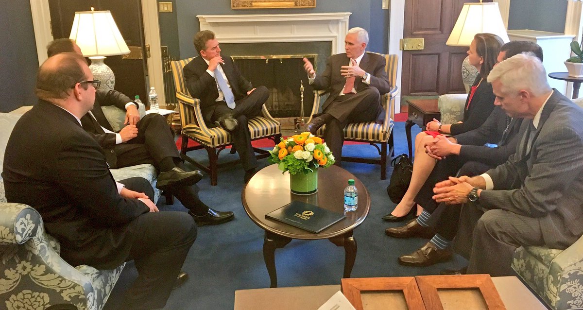 VP45's tweet photo. Productive conversation today with leaders of some of the top conservative organizations as we work to repeal and replace Obamacare. https://t.co/0G6EAKR1Mk