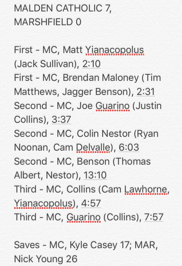 RossGien's tweet photo. Scoring summary from @MCathletics1 7-0 win @BostonHeraldHS @In_The_Slot @MassHSHockey https://t.co/eOPZuXZENo