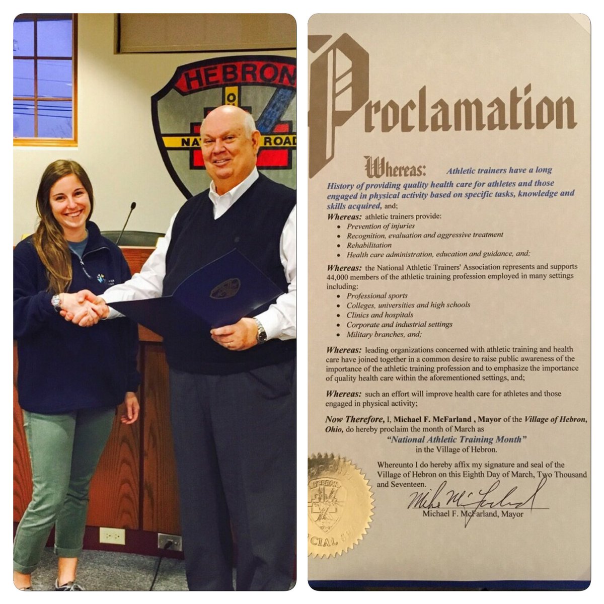 LWHSLancers's tweet photo. Congratulations Carlie and Thank You Mayor McFarland for the Proclamation! @NCHSportsMed  Very well deserved! https://t.co/eRqMTZMHan
