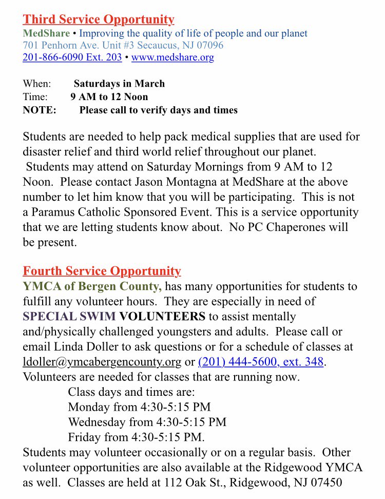 ParamusCathHS's tweet photo. Hey Paladins! Looking to stock-pile some service hours before Spring Break? Check out these opportunities 👍🏻 #PCGivesBack #CampusMinistry https://t.co/HYuv6i1Hpz