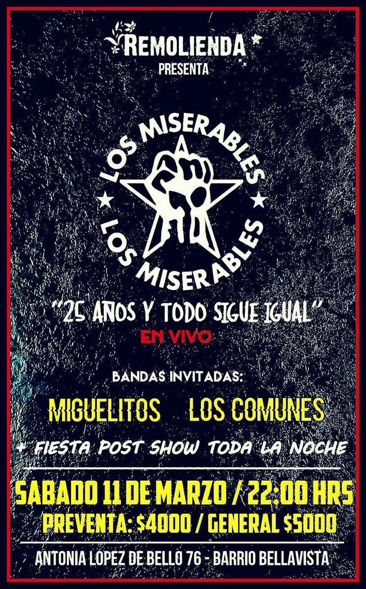 este sábado nos vemos con todo en el Bar Remolienda junto a MIGUELITOS!  y Los Comunes..