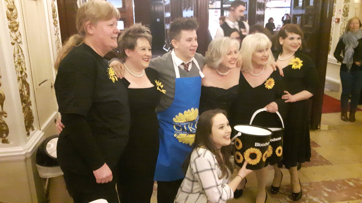 jacksontrevor40's tweet photo. @bloodwise_uk The cast of The Girls helping with tonight's after show bucket collection #wearebloodwise @thegirlsmusical https://t.co/wfTENWdwAg