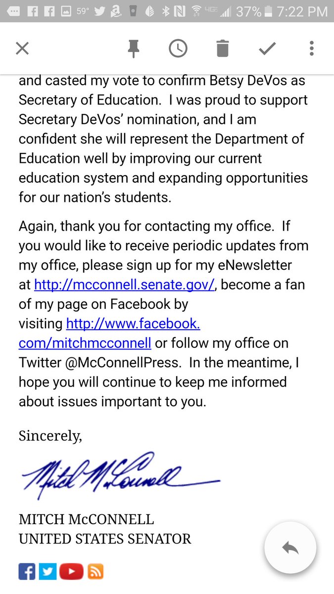 btown522's tweet photo. Couple things @SenateMajLdr #1 It's Dr. not Ms. #2 Please explain how your #DeVosvote serves interests of public school students in Rural KY https://t.co/ffy0xL8Pux