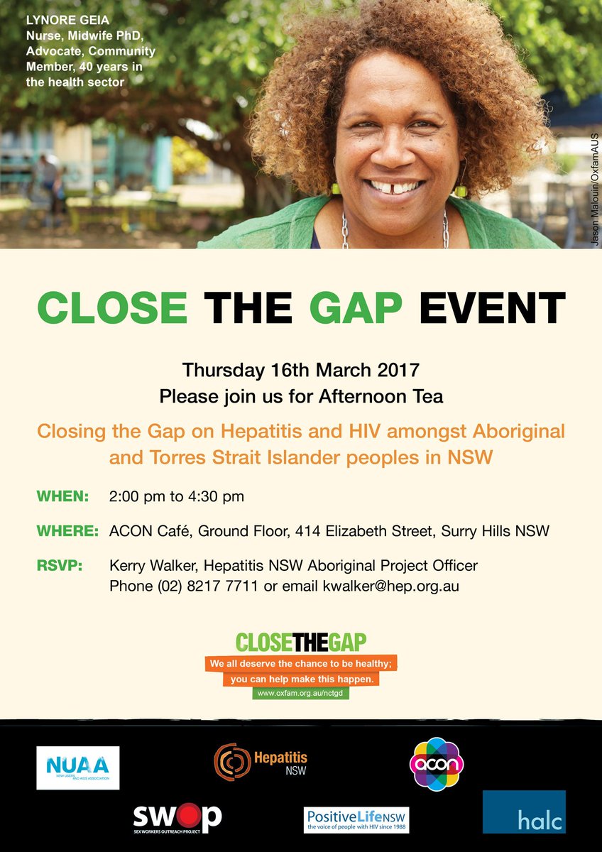 SWOP NSW (@swopnsw) on Twitter photo Join <a href="/SWOPnsw/">SWOP NSW</a> & our friends <a href="/HepatitisNSW/">Hepatitis NSW</a> <a href="/halcNSW/">HIVAIDS Legal Centre</a> <a href="/positivelifensw/">Positive Life NSW</a> <a href="/ACONHEALTH/">ACON</a> & <a href="/nuaansw/">NUAA</a> for this #closethegap afternoon tea! Join <a href="/SWOPnsw/">SWOP NSW</a> & our friends <a href="/HepatitisNSW/">Hepatitis NSW</a> <a href="/halcNSW/">HIVAIDS Legal Centre</a> <a href="/positivelifensw/">Positive Life NSW</a> <a href="/ACONHEALTH/">ACON</a> & <a href="/nuaansw/">NUAA</a> for this #closethegap afternoon tea!