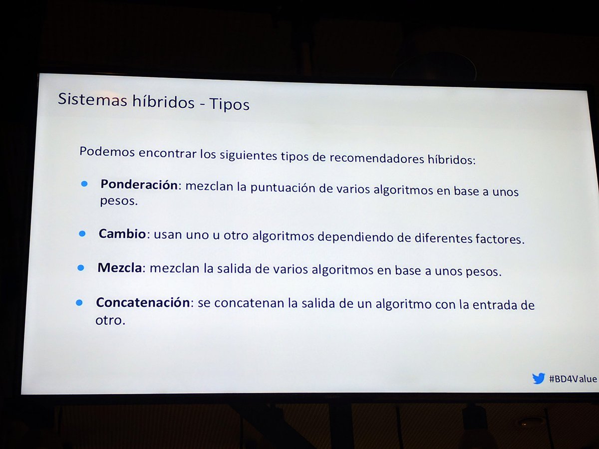 miqlar's tweet photo. Tipos de sistemas de recomendación híbridos en #bd4value. @beeva_es @CampusMadrid https://t.co/3CiXwAKZpL