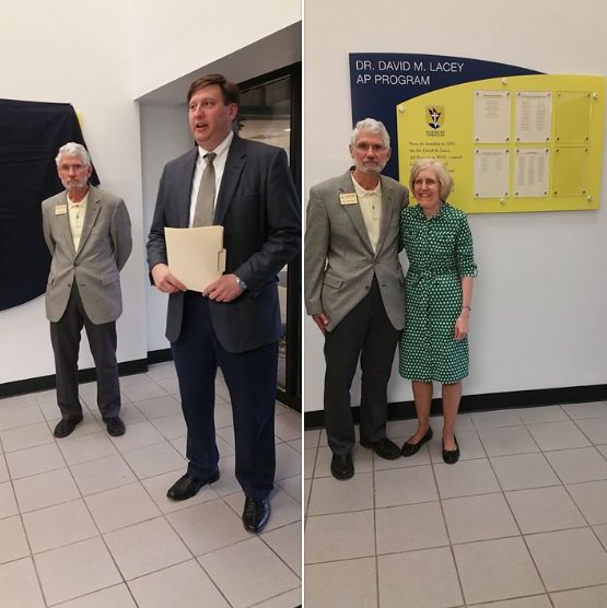 WCS_Houston's tweet image. Tuesday Mr. White unveiled new display board to honor Dr. David M. Lacey, AP Program co-founder, and more than 120 existing AP Scholars.