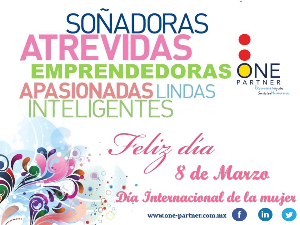 ComunicacionOP's tweet image. Soñadoras, Atrevidas, Emprendedoras, Apasionadas, Lindas, Inteligentes.
Feliz Día !!!! 8 de Marzo Día Internacional de la Mujer 
#OnePartner