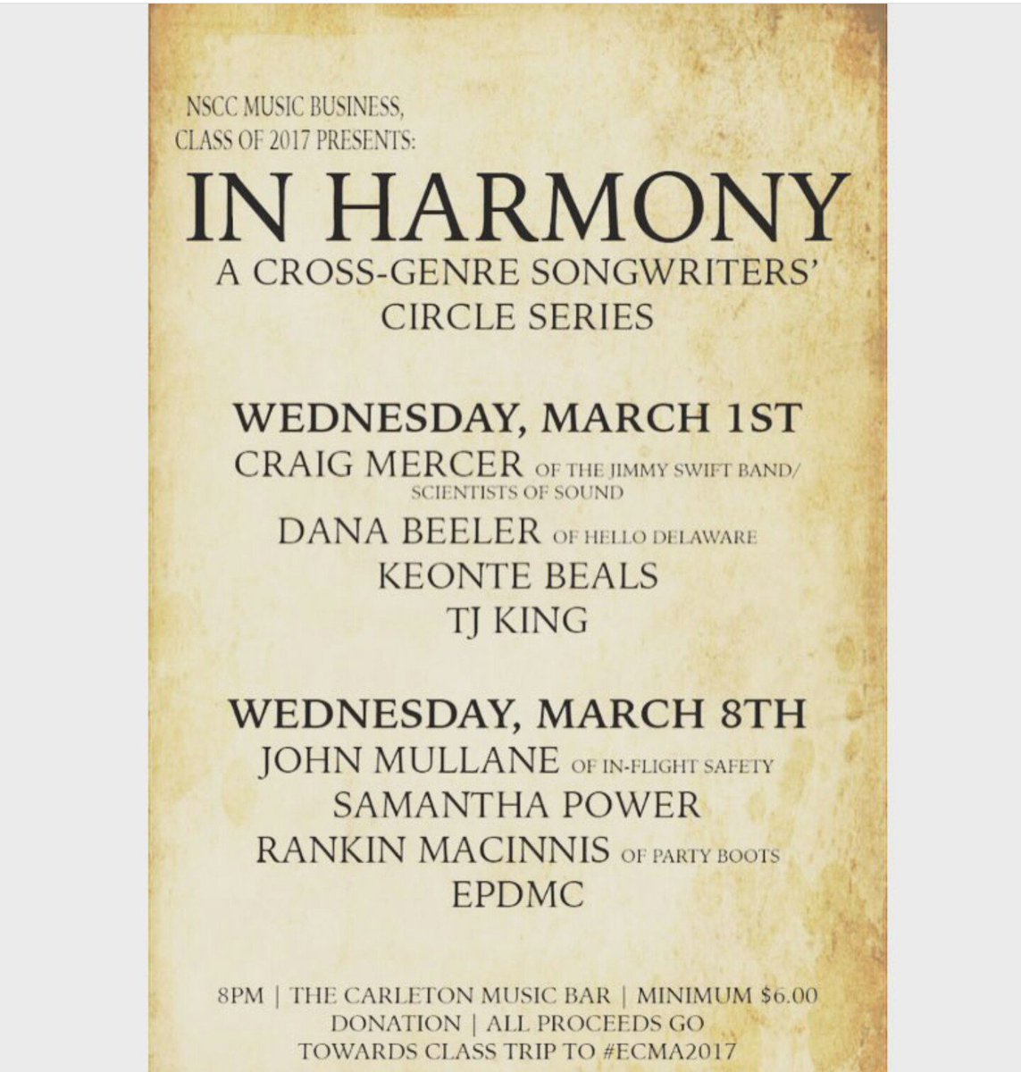TONIGHT! 🙌
Don't miss this show ! #goodcause 
<a href="/InFlight_Safety/">In-Flight Safety</a> <a href="/rankinmacinnis/">Rankin MacInnis</a> <a href="/SamanthaPMusic/">Samantha Power</a> #livemusic #carleton